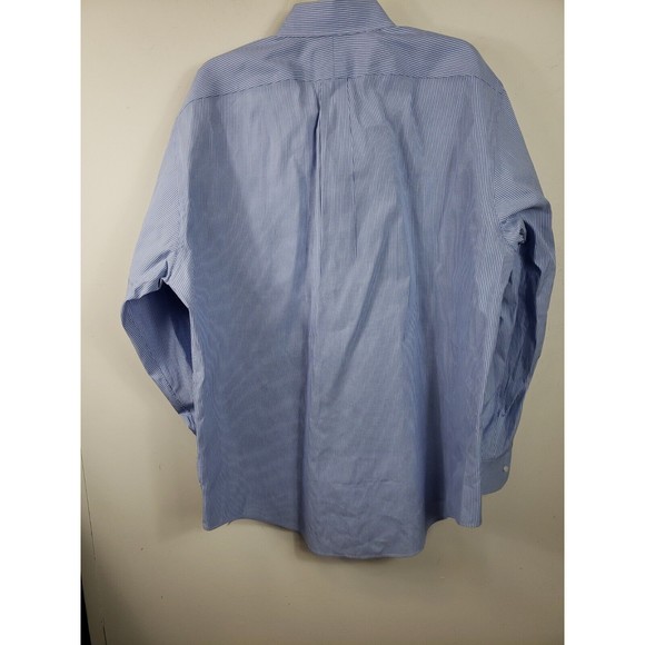 Vintage Lands End Blue Pinstripe Men Button Down Dress Shirt 16 1/2 34 - Picture 6 of 11